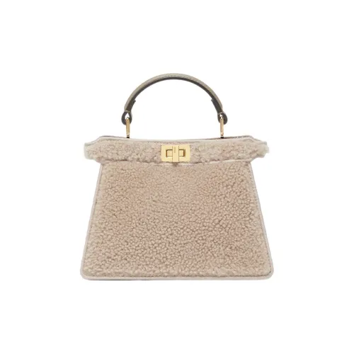FENDI Peekaboo ISeeU Овечья шерсть Овечья шкура Сумка через плечо Сумка Маленькая Женская Серый