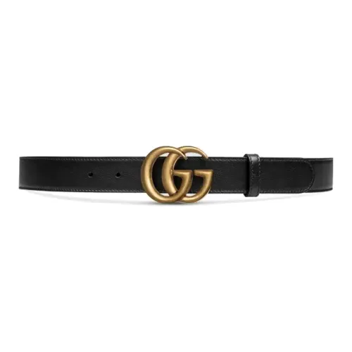GUCCI Double G Smooth Clasp Кожаные ремни Мужской Черный Ширина 3 см