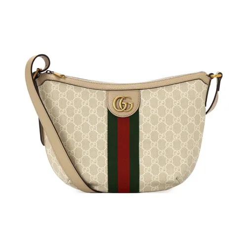 GUCCI Ophidia Хлопок Лен Смесь Кожа Сумка-пельмени Сумка-полумесяц Сумка через плечо Маленькая Женская