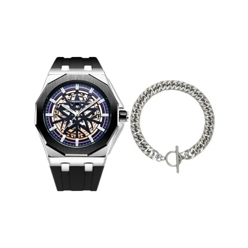 TIMEMATRIX Мужские часы Механический механизм Силиконовый ремешок Черный циферблат