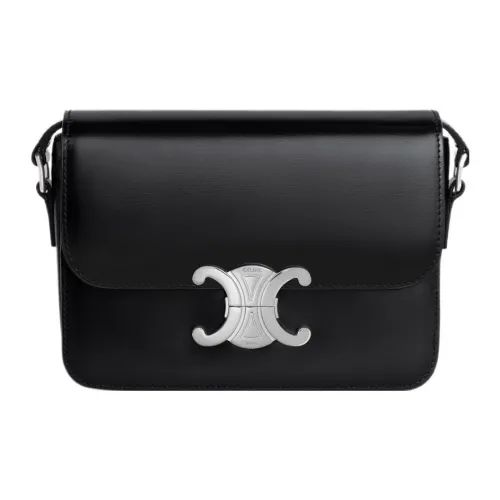 CELINE Teen Triomphe Блестящая сумка на плечо из коровьей кожи женская черная