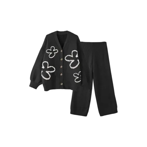 Chun Xi Домашний костюм женский черный с 3D-эффектом цветочный