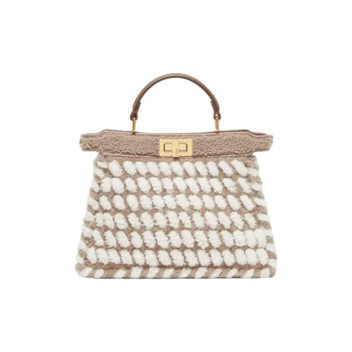 FENDI Peekaboo ISeeU Овчина Сумка через плечо Сумка Маленькая Женская Серо-Белая