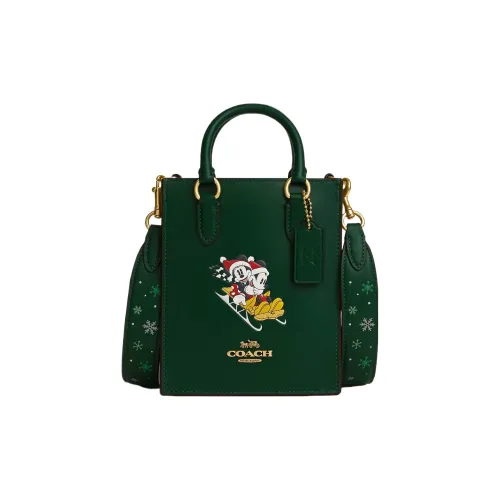 COACH Телячья кожа Тоут Сумка Сумка для покупок Сумка на одно плечо Сумка через плечо Мини Женская Латунь Deep Сосновое дерево