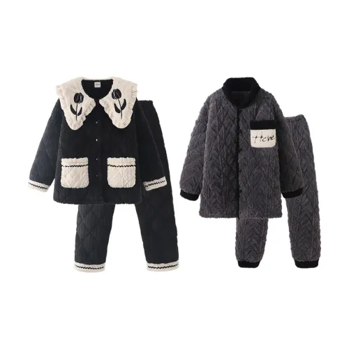 Chun Xi Пижамный комплект Унисекс С принтом Черный Темно-серый