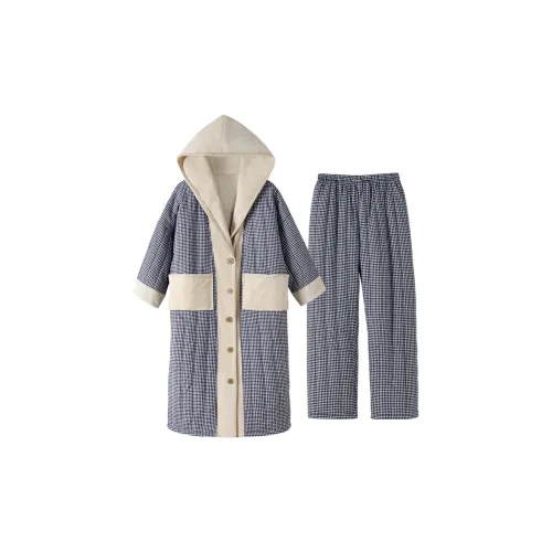 ZumashL 22828# 'Сон Robe Брюки' Черно-белая панда Маленький плед Женские Пижамные комплекты