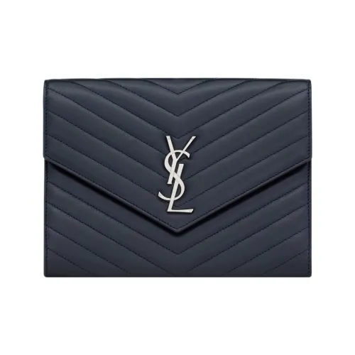SAINT LAURENT Cassandre Lambskin Clutch Regular Women's Steel Blue SAINT LAURENT Cassandre Клатч из овечьей кожи стандартный женский стальной синий