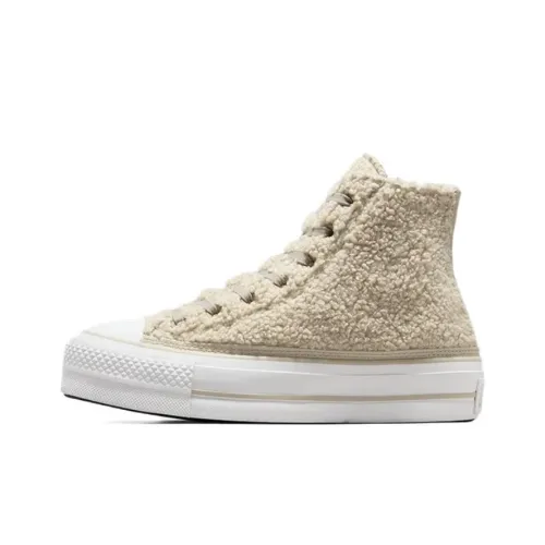 Конверс All Star Lift Slip-Resistant Abrasion-Resistant High Top Fleece Platform Shoes Women's Ecru