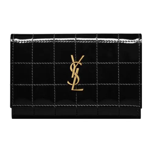 SAINT LAURENT Cassandre Коровья кожа Держатель для карт кошелек Маленький Женский Черный