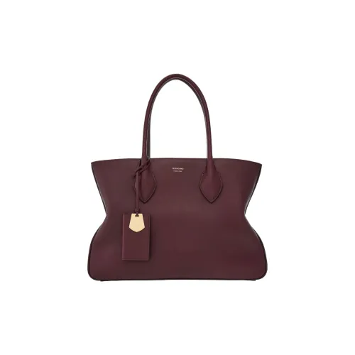FERRAGAMO Рельефная Телячья Кожа Тоут Сумка Сумка для покупок Сумка Большая Женская Бордовая