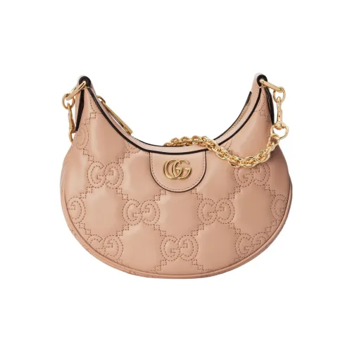 GUCCI GG Matelassé Кожа Плечевая Сумка Сумка-полумесяц Сумка через плечо Мини Женская Розовая Бежевая