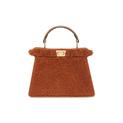 FENDI Peekaboo ISeeU Lambskin Lambskin Сумка через плечо Сумка Маленькая Женская Коричневая
