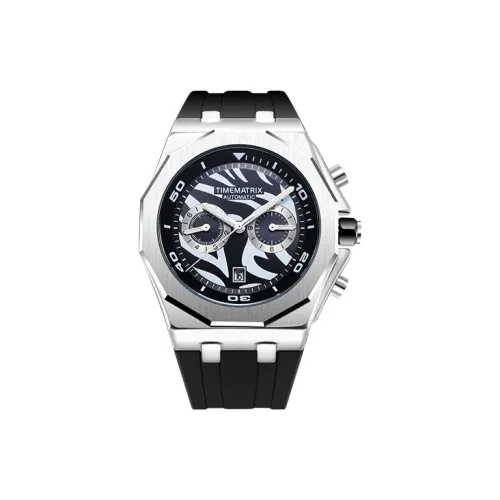 TIMEMATRIX Мужские часы Автоматический механический механизм Резиновый ремешок Черный циферблат