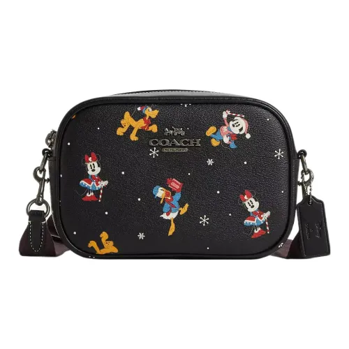 COACH Disney Collaboration Jamie Холст с кожей Camera Сумка Сумка через плечо Маленькая Женская Черная