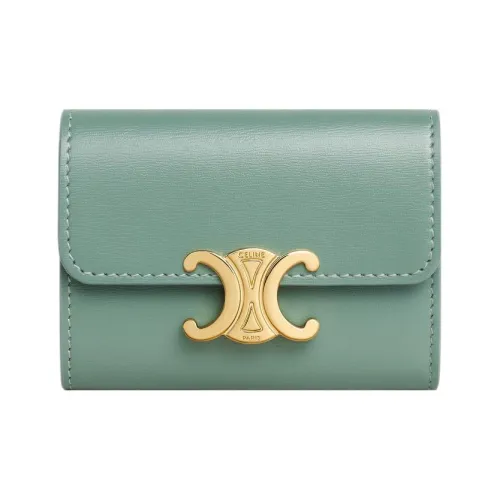 CELINE Triomphe Блестящий Телячья кожа Кошелек Женские Зеленый
