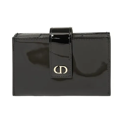 DIOR 30 Montaigne Лакированная кожа коровья кожа держатель для карт кошелек маленький женский черный