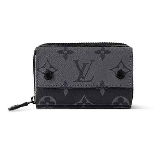 LOUIS VUITTON Покрытый холст с коровья кожей комбинированный кошелек мужской черный и серый
