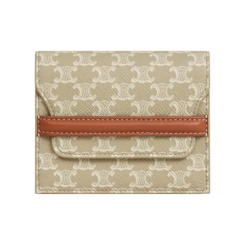 CELINE Triomphe Холст с овечьей кожей держатель для карт женский серо-бежевый