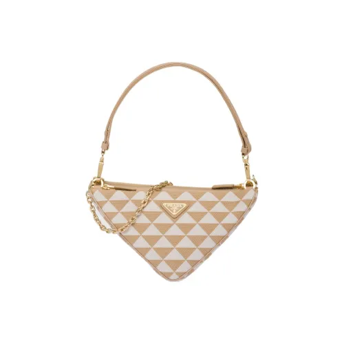 PRADA Треугольник Кожа с Ткань Треугольная Сумка Одно Плечо Сумка Мини Женская Бежевая Мел Белая
