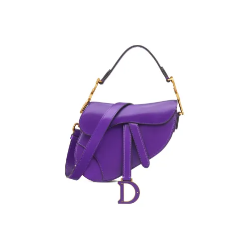 DIOR Гладкая Телячья Кожа Седельная Сумка Сумка через плечо Сумка мини Женская Фиолетовая