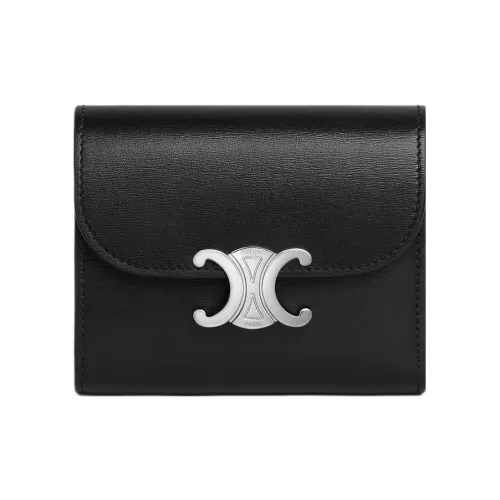 CELINE Triomphe Блестящий Телячья кожа Кошелек Маленький Женские Черный