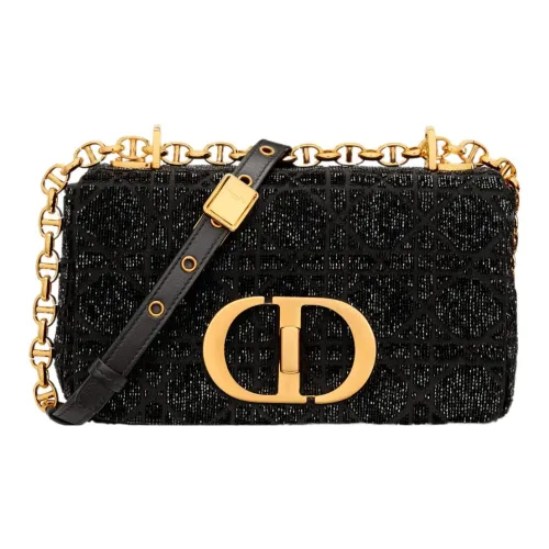 DIOR Caro Micro Pearl Embroidery Cannage Cotton Crossbody Bag Small Women's Black