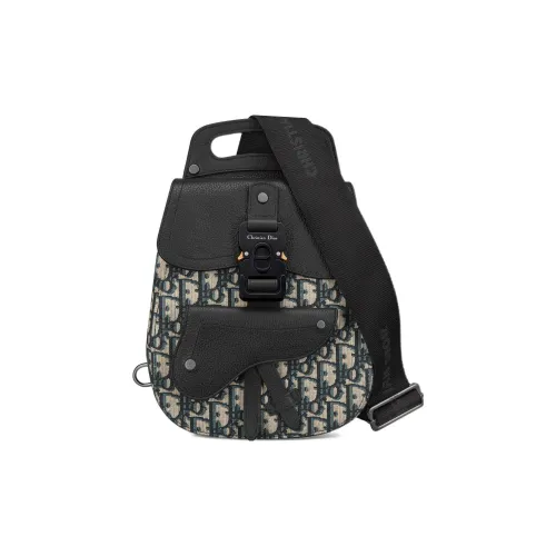 DIOR Gallop Oblique Jacquard с зернистой кожей коровы сумка на плечо мужская черная