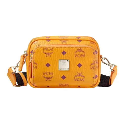MCM Klassik Visetos Кожа Camera Сумка Сумка через плечо Сумка на плечо Экстра мини Унисекс Ярко-оранжевый