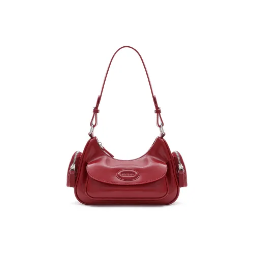 MUVA Воловья кожа Разделенная кожа Сумка-полумесяц Сумка на плечо Средняя Женская Сумеречный черный Лунный камень Серебряный Праздничный красный