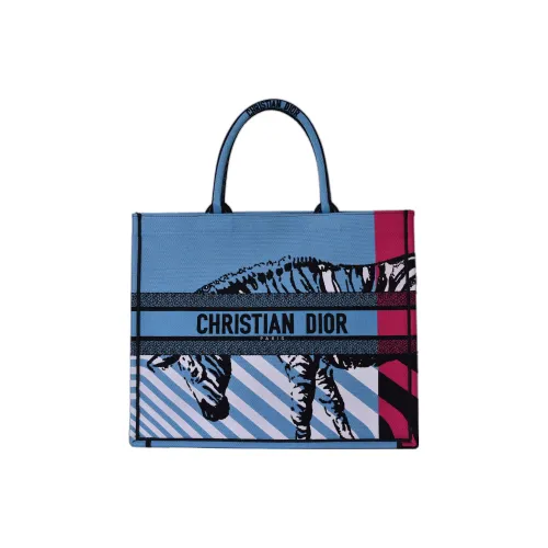 DIOR BookTote Вышивка Тоут Сумка Сумка для покупок Сумка Большая Женская Синяя и Розовая