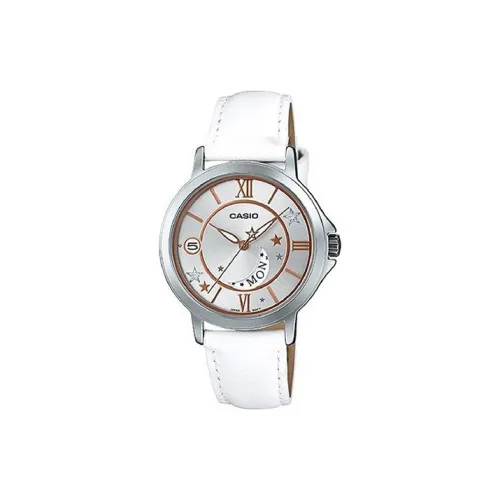 CASIO Standard Series Кварцевый механизм Кожаный ремешок Часы Женские Серебристый циферблат