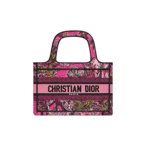 DIOR BookTote Вышивка Тоут Сумка Сумка для покупок Сумка Мини Женская Фуксия и Многоцветная