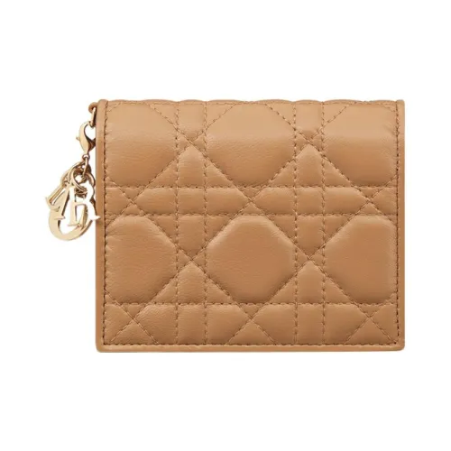 DIOR Lady Dior Sheepskin Wallet Mini Women's Brown