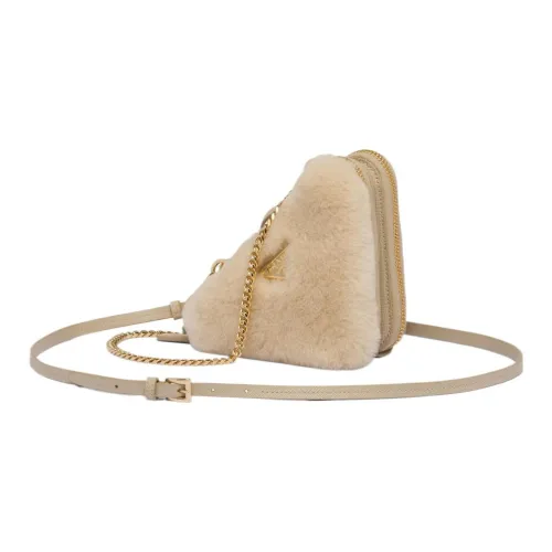 PRADA Shearling Leather Crossbody Clutch Mini Women's Light Umber
