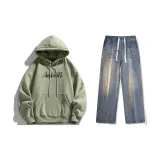 Комплект (Мох Зеленый Топ + Ностальгические Синие Джинсы)