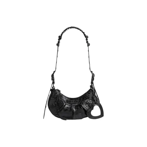 Balenciaga Le Cagole Крокодил Тисненый Коровья кожа Сумка на плечо Портативная Сумка через плечо Мини Женская Черная