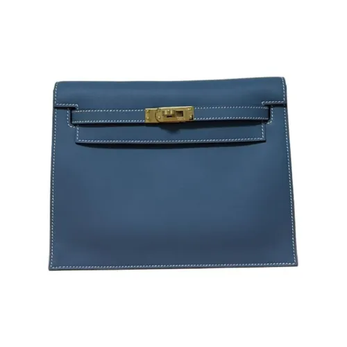 HERMES Kelly Danse Swift Кожа Клатч Женские BLEU Jean Джинсовый синий
