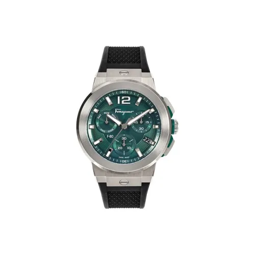 FERRAGAMO Наручные часы Кварцевый механизм Резиновый ремешок 44 мм Зеленый циферблат Мужские часы SFMT00322
