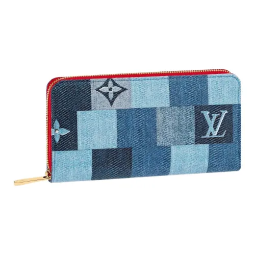 LOUIS VUITTON Zippy Canvas Wallet Unisex Blue Red LOUIS VUITTON Zippy Холст Кошелек Унисекс Синий и Красный