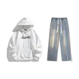 Комплект одежды (Белый топ + Винтажные синие джинсы)