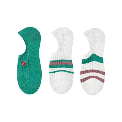 MIIOW 3 шт Зеленый+Зеленые полосы+Зеленый Двойная полоска Женские No Show Носки