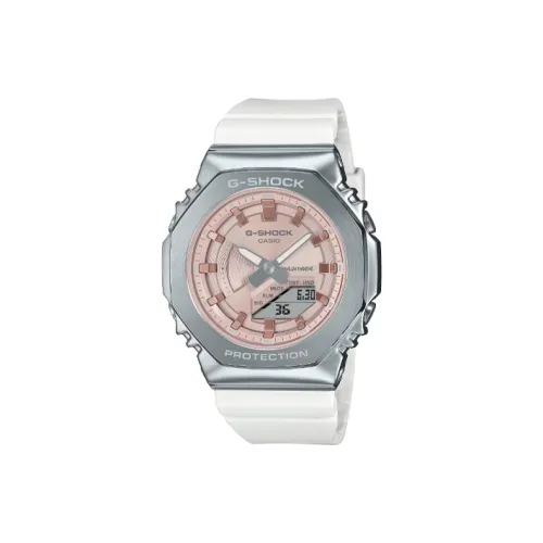 CASIO Full Metal Collection Octagonal Зимний Искрящийся Кварцевый механизм Резиновый ремешок Часы Унисекс Розовый циферблат