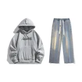 Комплект одежды (Серый топ Фотиния + Винтажные синие джинсы)