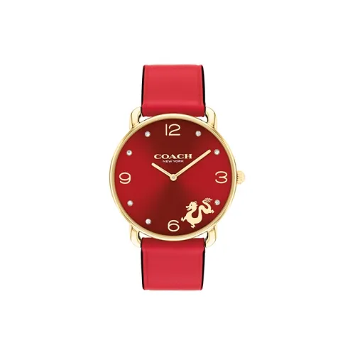 COACH Наручные часы Кварцевый механизм Кожаный ремешок Красный циферблат Женские часы