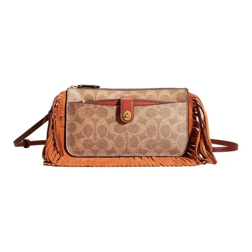 COACH NOA POP Up Холст Коровья кожа Сумка через плечо Маленькая Женская Коричневая