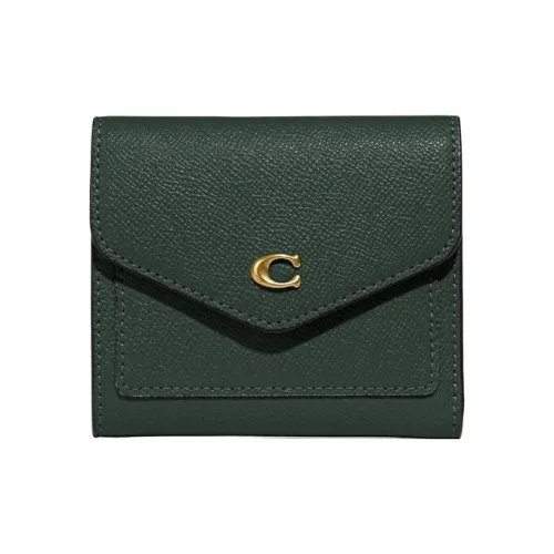 COACH Wyn Крестообразная текстура Кожа Кошелек Маленький Женские Amazon Зеленый