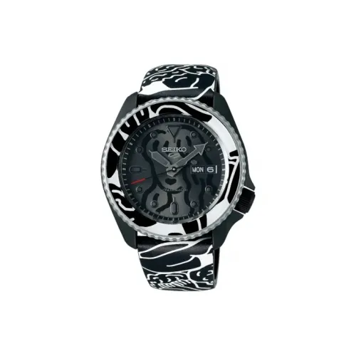 SEIKO Автоматический Механический Механизм Кожаный Ремешок Часы Мужские Черный Циферблат