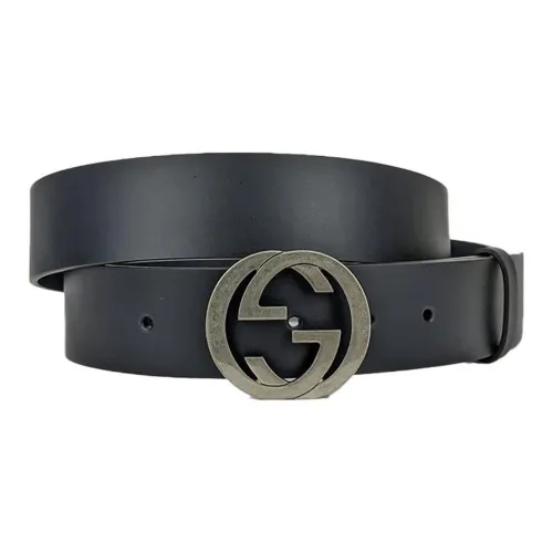 GUCCI Классический Double G Logo Smooth Clasp Кожаные ремни Мужской Черный Ширина 3,5CM