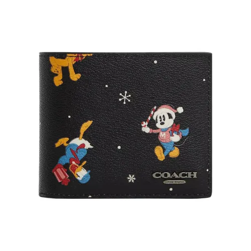 COACH Disney Коллаборация 3 IN 1 Wallet Покрытый холст Мелочь Кошелек Кошелек Обычный Женские Бронза Черный Разноцветный
