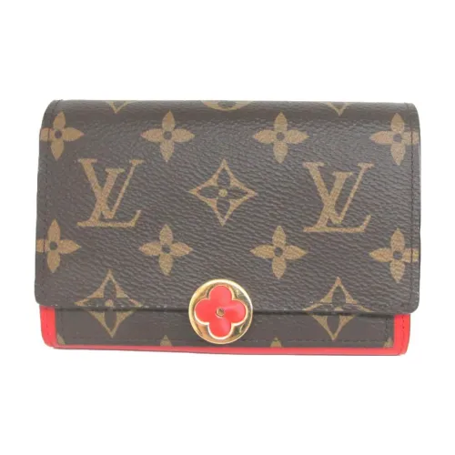 LOUIS VUITTON Flore Monogram Canvas Wallet Women's Red Brown